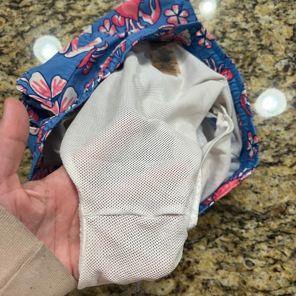 Vineyard Vines Mens Blue Pink Crab Hibiscus Floral Swim Trunks Board Shorts S